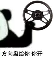 “方向盘给你，你开！”熊猫头举着方向盘让别人开车表情包