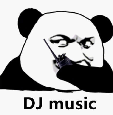 音乐响起，嗨起来！熊猫头拿着对讲机说DJ music活跃气氛表情包