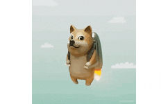 狗狗doge坐火箭翻着跟头升天gif动图