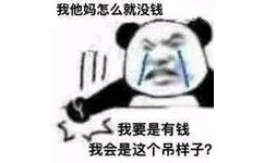 没钱的熊猫头拍桌子懊恼自己为什么没钱，我他妈怎么就没钱？我要是有钱，还会是这个吊样子？熊猫头拍桌子懊恼自己没钱有钱的话不会是这个吊样子表情图