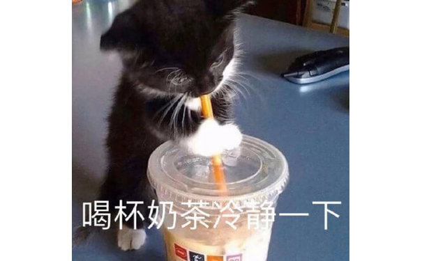 让我先喝杯奶茶冷静一下，猫猫喝奶茶冷静表情