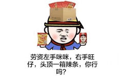 劳资左手咪咪，右手旺旺，头顶一箱辣条，你行吗？