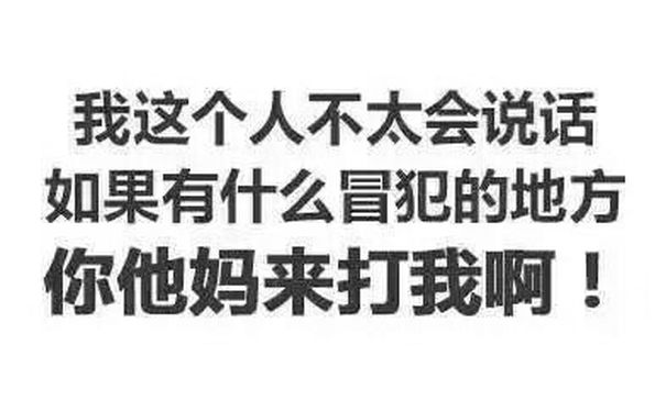 我这个人不太会说话，如果有什么冒犯的地方你他妈来打我啊！