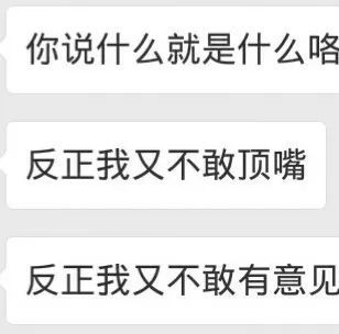 你说什么就是什么咯反正我又不敢顶嘴反正我又不敢有意见