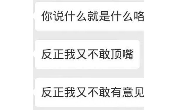 你说什么就是什么咯反正我又不敢顶嘴反正我又不敢有意见