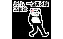 此时，一位美女碰巧路过（熊猫头走路 GIF 动图）