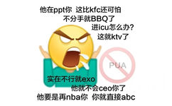 他在ppt你这比kfc还可怕不分手就BBQ了进icu怎么办?这就ktv了PUA 实在不行就exo他就不会ceo你了他要是再nba你你就直接abc - PUA表情包