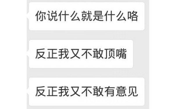 你说什么就是什么咯反正我又不敢顶嘴反正我又不敢有意见