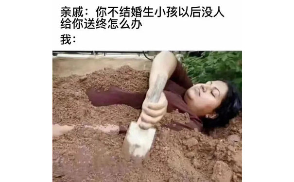 亲戚:你不结婚生小孩以后没人给你送终怎么办我: