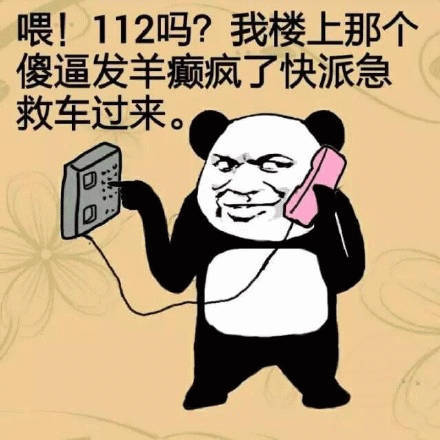 喂!112吗?我楼上那个傻逼发羊癫疯了快派急救车过来