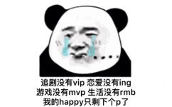 追剧没有vip恋爱没有ing游戏没有mvp生活没有rmb我的happy 只剩下个p了(熊猫头表情包)