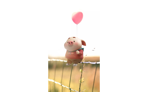 猪猪牵着气球 - 2019新年猪猪壁纸