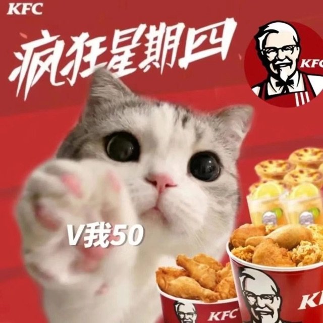 KFC疯狂星期四KFV我50KKFC(猫猫表情包)