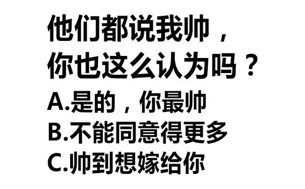 他们都说我帅,你也这么认为吗?A是的,你最帅B不能同意得更多C.帅到想嫁给你 - 纯文字闲撩表情包