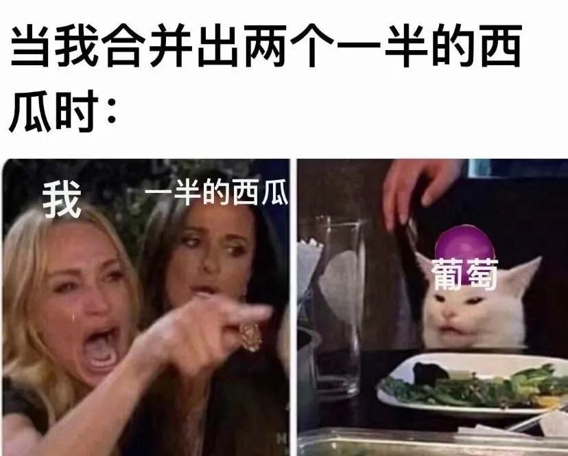 当我合并出两个一半的西瓜时:我一半的西瓜葡萄 - 合成大西瓜表情包