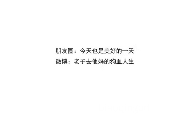 朋友圈:今天也是美好的一天微博:老子去他妈的狗血人生 - 在朋友圈装死，在微博上蹦迪