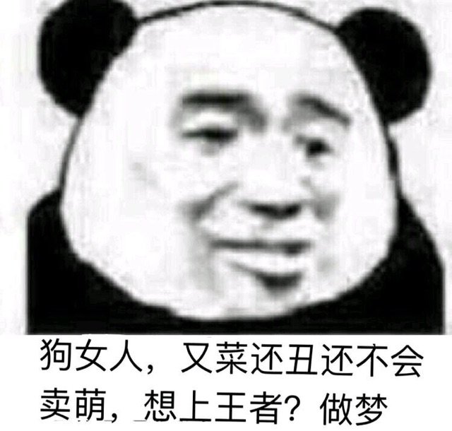 狗女人,又菜还丑还不会卖萌,想上王者?做梦(熊猫头)