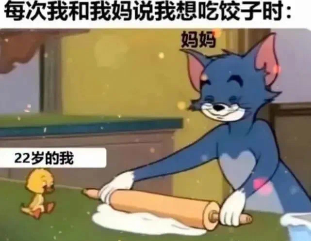 每次我和我妈说我想吃饺子时:妈妈22岁的我 - 妈妈表情包