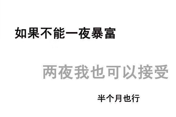 如果不能一夜暴富，两夜我也可以接受，半个月也行