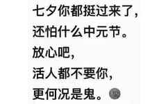 七夕你都挺过来了,还怕什么中元节。放心吧,活人都不要你,更何况是鬼。