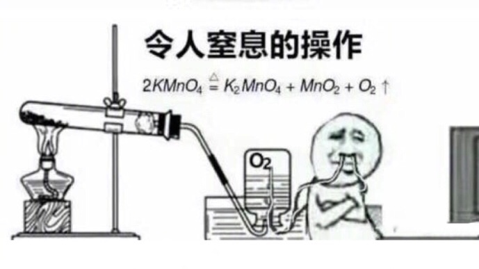 令人窒息的操作2 KMn 0 4 = K 2 Mn 0 4 + MnO 2 + O 2 t O 2 - 一组学科专业表情包