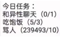 今日任务：和异性聊天(0/1)吃饱饭(5/3)骂人(239493/10)