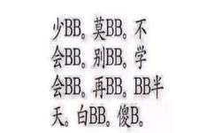 少BB。莫BB,不会BB,别BB。学会BB。再BB。BB半天。白BB。傻B。