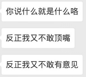 你说什么就是什么咯反正我又不敢顶嘴反正我又不敢有意见