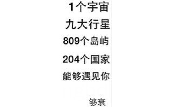 1个宇宙九大行星809个岛屿204个国家能够遇见你够衰