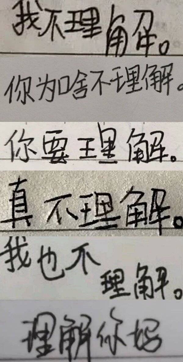 我不理角。你为啥不理解你要理里解真不理解我也不理角平理解你妈(手写字体表情包)