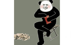 熊猫头开心的翘着二郎腿坐着嗑瓜子吐着瓜子壳GIF动图